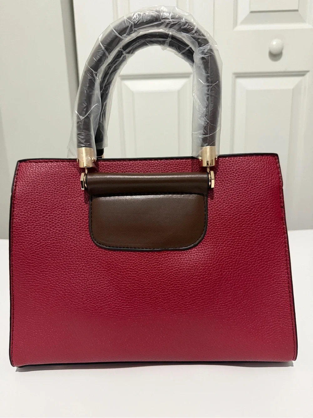 Two-Tone Red and Brown Women’s Satchel Bag Set